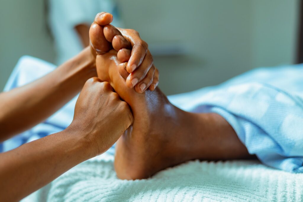 Representative foot and lower leg recovery massage