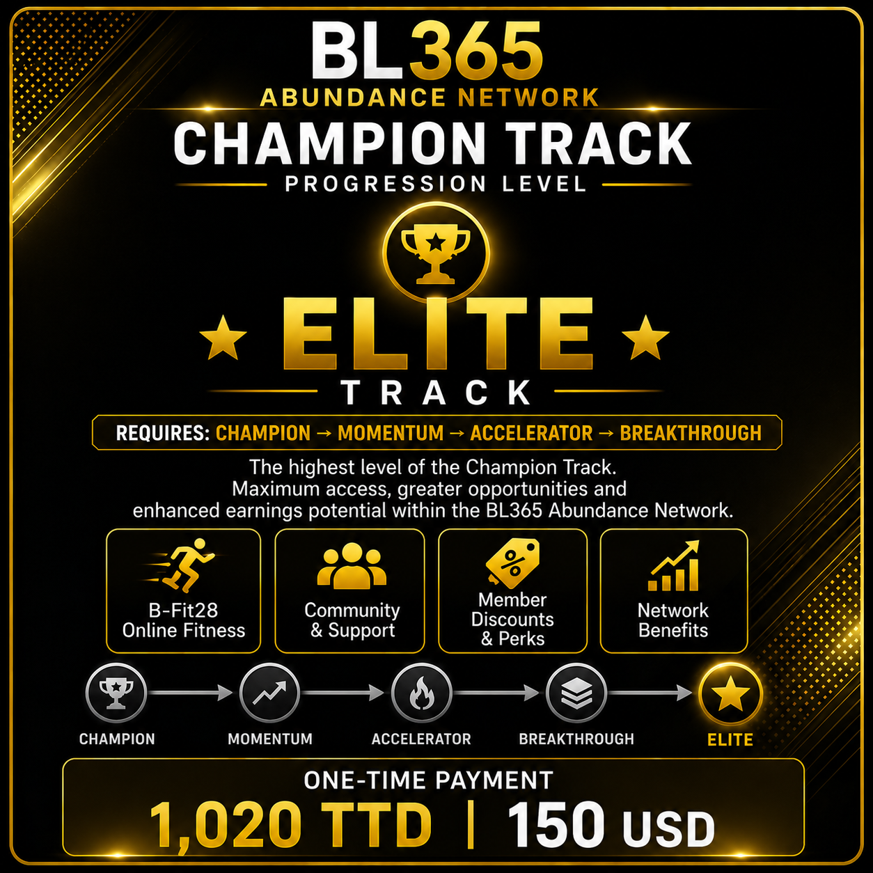 BL365 Abundance Network Elite Track, one-time payment 1,020 TTD or 150 USD